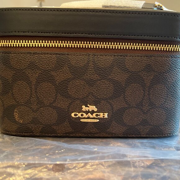 NWT Coach Top-Handle Cosmetic Bag/Case In Signature Canvas & Leather - Picture 1 of 16